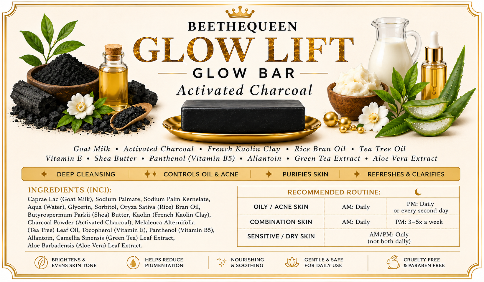 BEETHEQUEEN GLOW LIFT Activated Charcoal glow bar